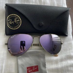 Ray Ban Aviator Flash Lenses RB3025 Sunglasses with Lilac Lenses - Polarized
